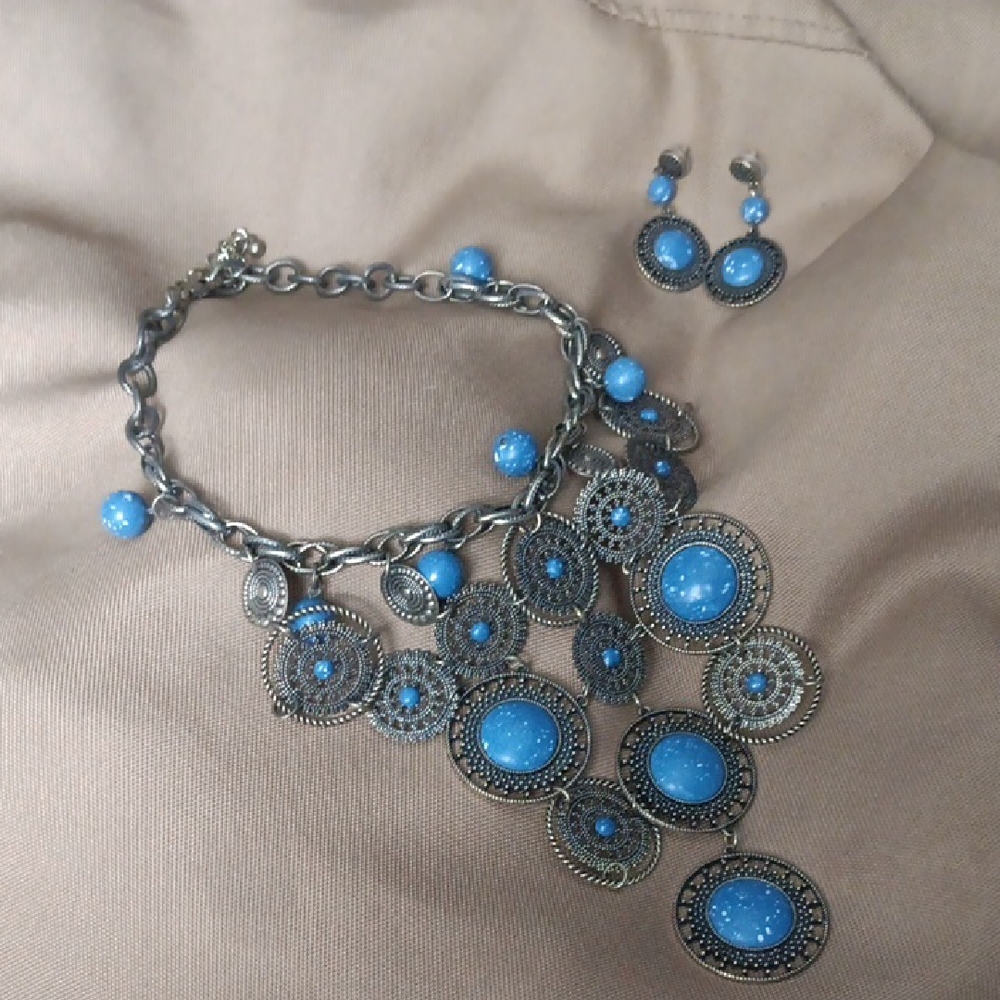 Chico's Blue and Silver Necklace Set